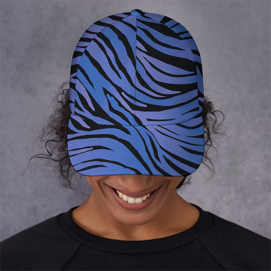 Black Blue Zebra Pattern Print Baseball Cap