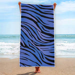 Black Blue Zebra Pattern Print Beach Towel