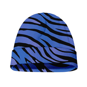 Black Blue Zebra Pattern Print Beanie