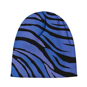 Black Blue Zebra Pattern Print Beanie