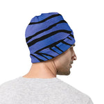 Black Blue Zebra Pattern Print Beanie