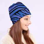 Black Blue Zebra Pattern Print Beanie