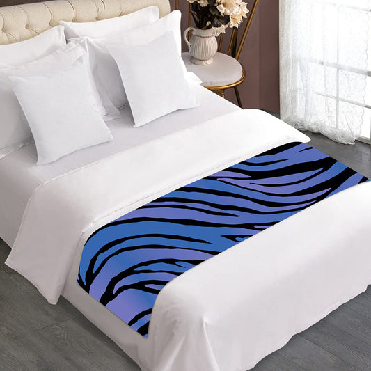 Black Blue Zebra Pattern Print Bed Runner