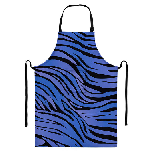 Black Blue Zebra Pattern Print Bib Apron With Pocket