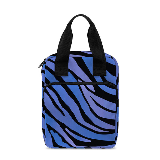 Black Blue Zebra Pattern Print Bible Tote Bag