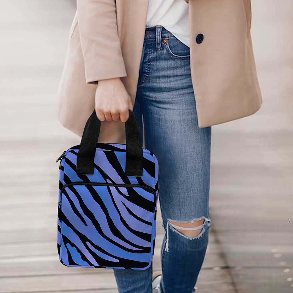 Black Blue Zebra Pattern Print Bible Tote Bag