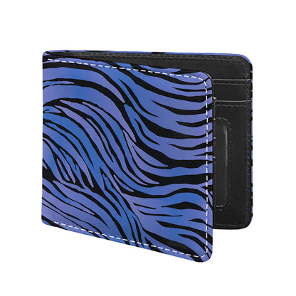 Black Blue Zebra Pattern Print Bifold Wallet