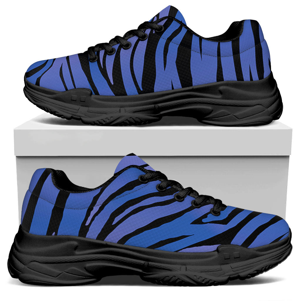 Black Blue Zebra Pattern Print Black Chunky Shoes