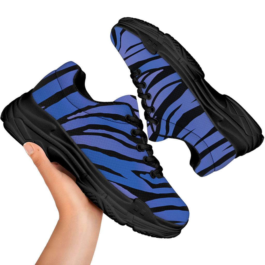 Black Blue Zebra Pattern Print Black Chunky Shoes