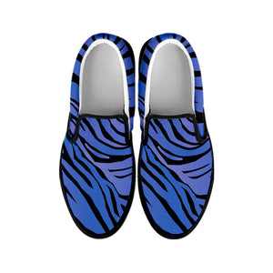 Black Blue Zebra Pattern Print Black Slip On Sneakers