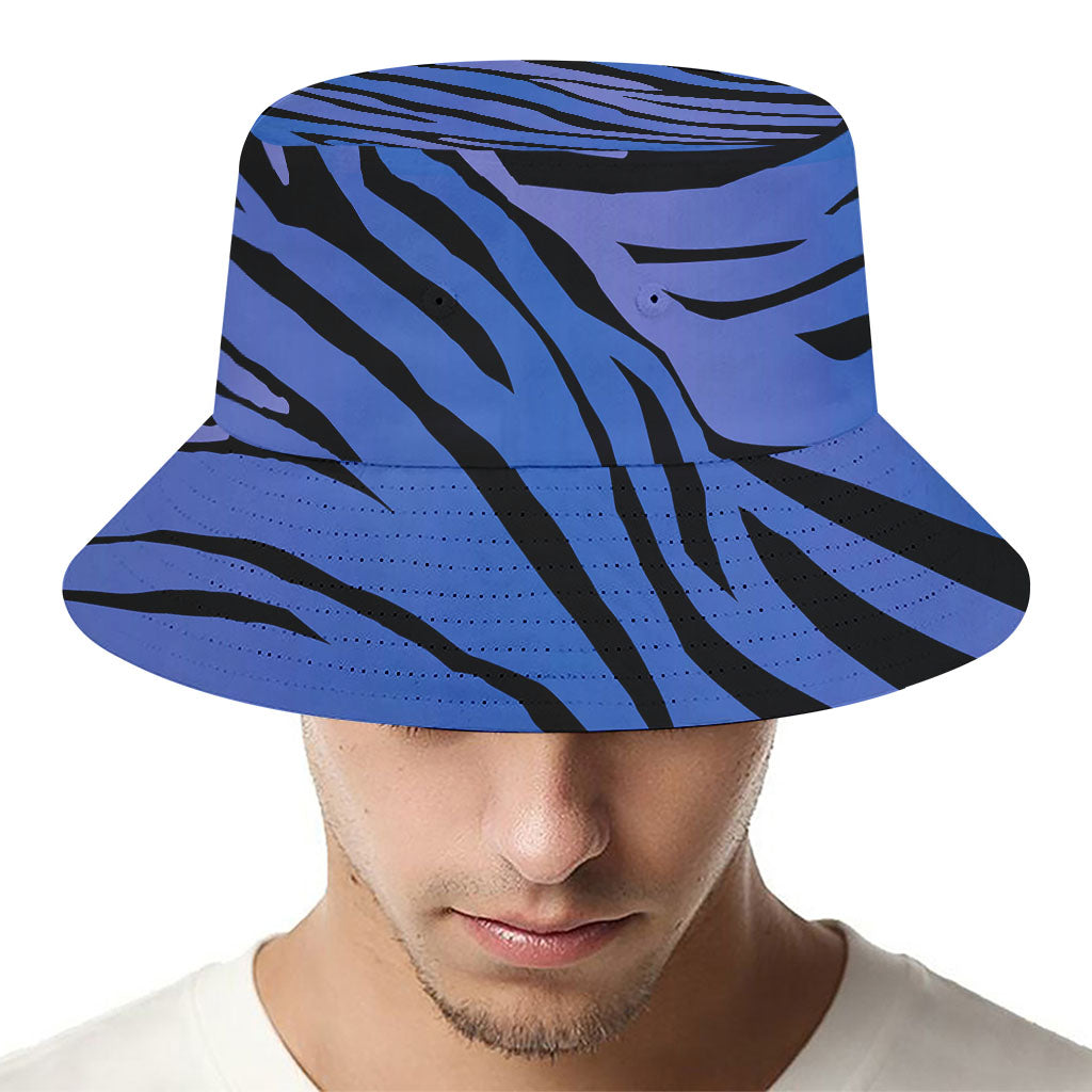 Black Blue Zebra Pattern Print Bucket Hat