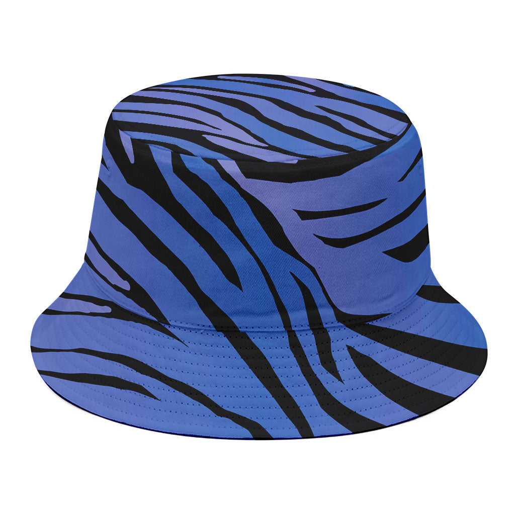 Black Blue Zebra Pattern Print Bucket Hat