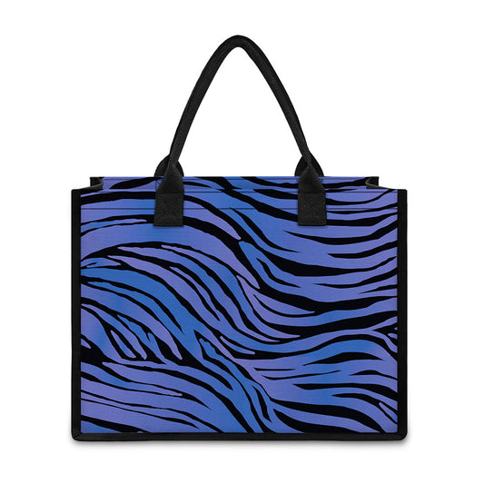 Black Blue Zebra Pattern Print Canvas Tote Bag