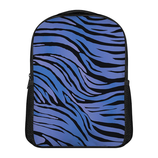Black Blue Zebra Pattern Print Casual Backpack