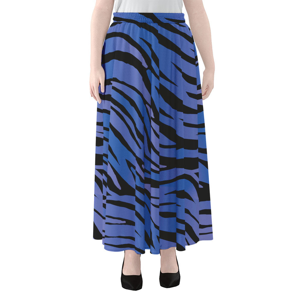 Black Blue Zebra Pattern Print Chiffon Maxi Skirt