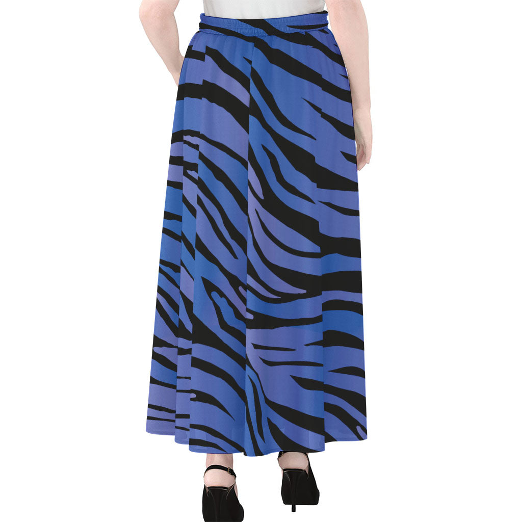 Black Blue Zebra Pattern Print Chiffon Maxi Skirt