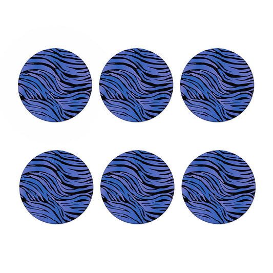 Black Blue Zebra Pattern Print Coaster Set
