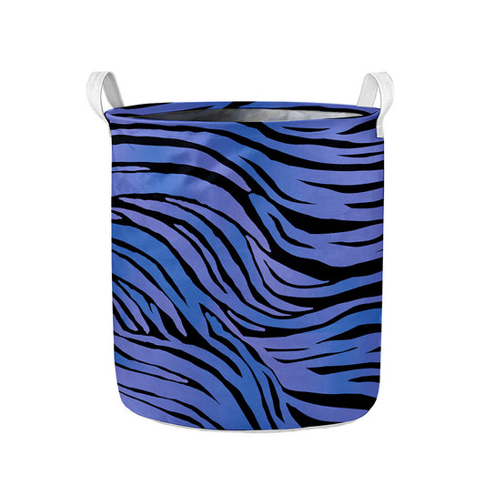 Black Blue Zebra Pattern Print Collapsible Laundry Basket