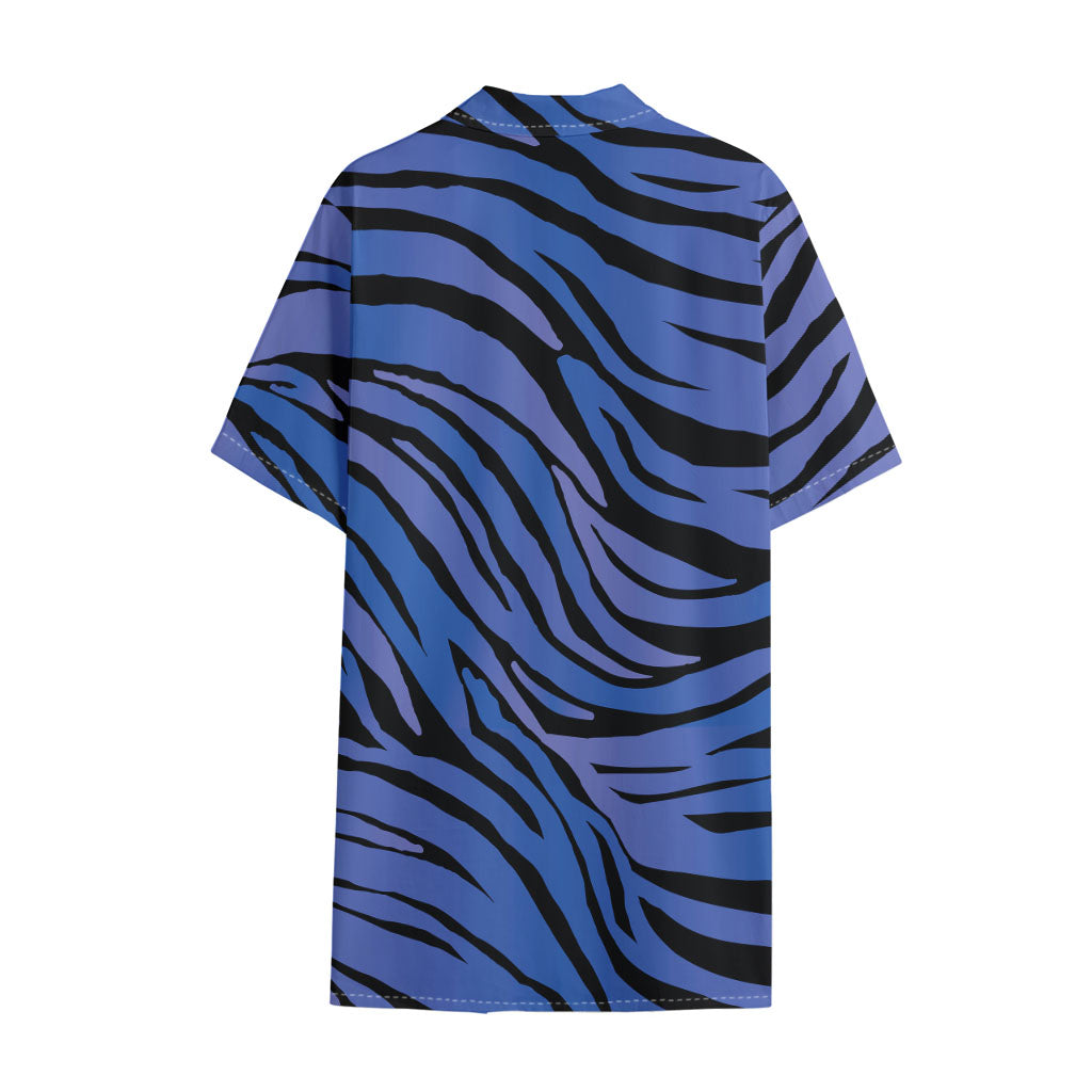 Black Blue Zebra Pattern Print Cotton Hawaiian Shirt