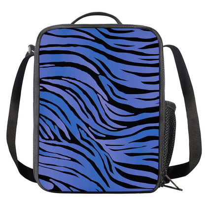 Black Blue Zebra Pattern Print Crossbody Lunch Bag