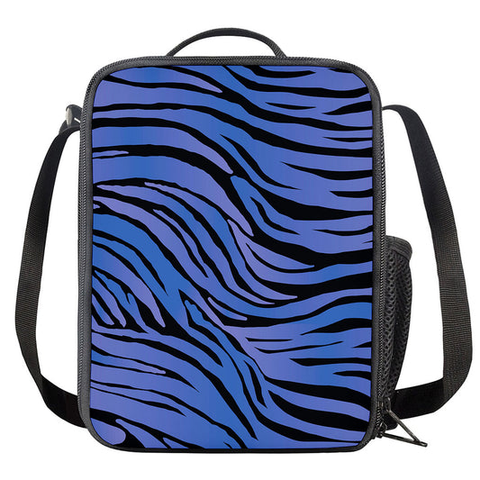 Black Blue Zebra Pattern Print Crossbody Lunch Bag