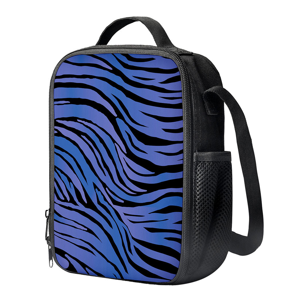 Black Blue Zebra Pattern Print Crossbody Lunch Bag