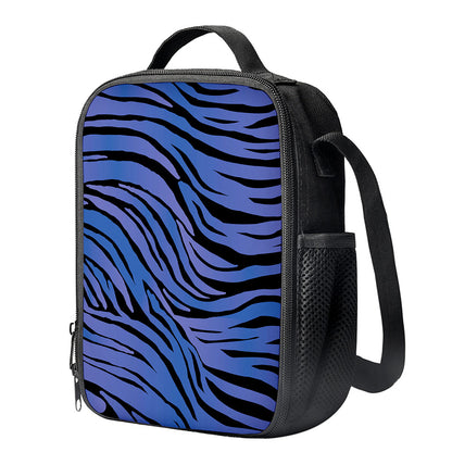 Black Blue Zebra Pattern Print Crossbody Lunch Bag