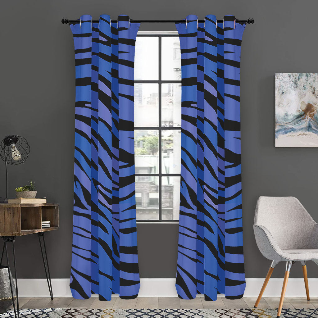 Black Blue Zebra Pattern Print Curtain