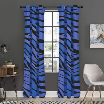 Black Blue Zebra Pattern Print Curtain