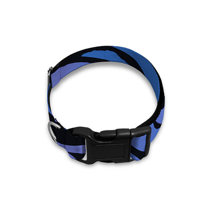 Black Blue Zebra Pattern Print Dog Collar