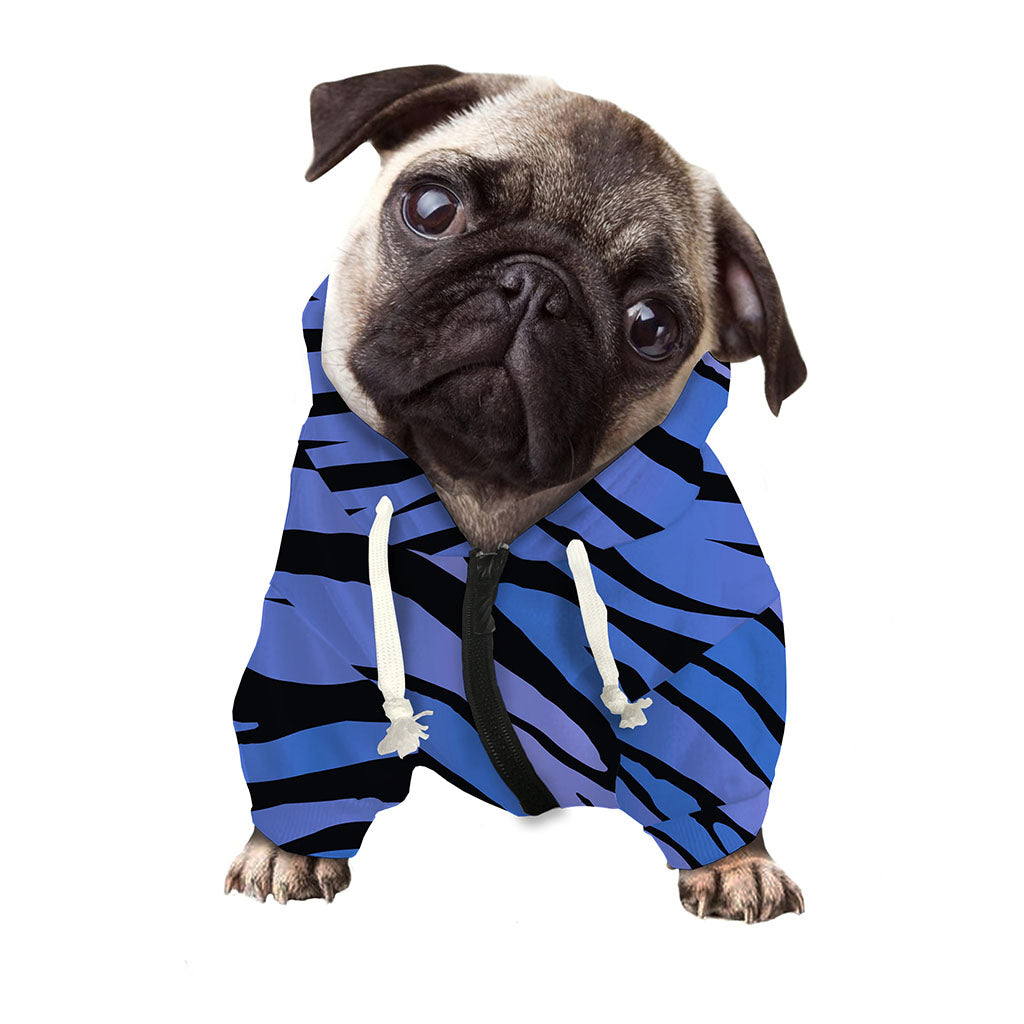 Black Blue Zebra Pattern Print Dog Zip Up Hoodie