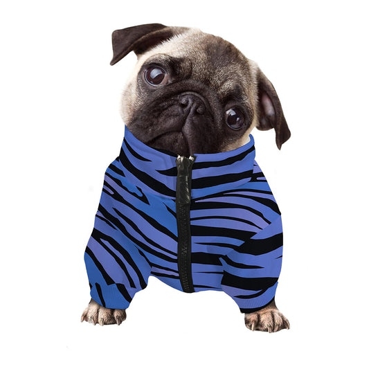 Black Blue Zebra Pattern Print Dog Zip Up Jacket