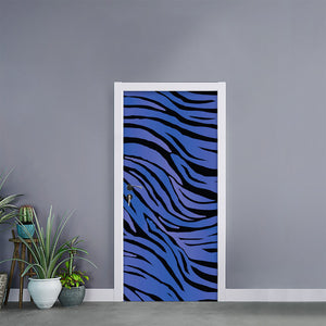 Black Blue Zebra Pattern Print Door Sticker