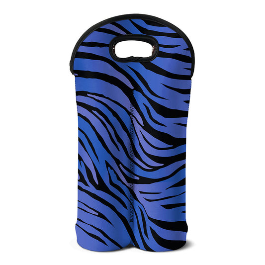 Black Blue Zebra Pattern Print Double Neoprene Wine Tote