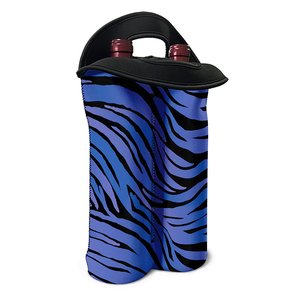 Black Blue Zebra Pattern Print Double Neoprene Wine Tote