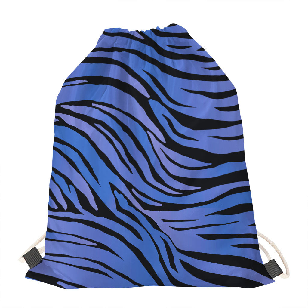 Black Blue Zebra Pattern Print Drawstring Bag