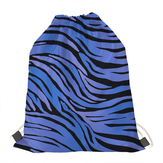 Black Blue Zebra Pattern Print Drawstring Bag