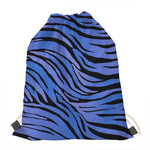 Black Blue Zebra Pattern Print Drawstring Bag