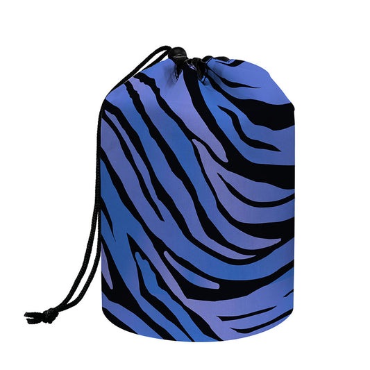 Black Blue Zebra Pattern Print Drawstring Makeup Bag