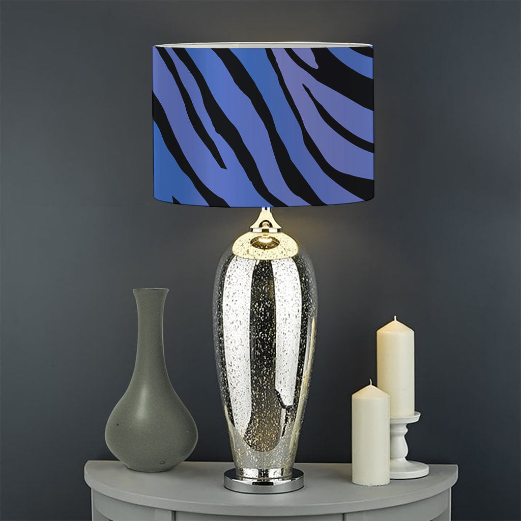 Black Blue Zebra Pattern Print Drum Lamp Shade