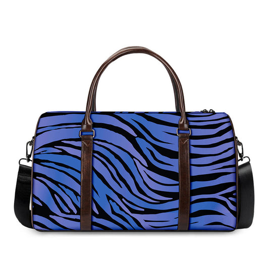 Black Blue Zebra Pattern Print Duffle Bag