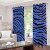 Black Blue Zebra Pattern Print Extra Wide Grommet Curtains