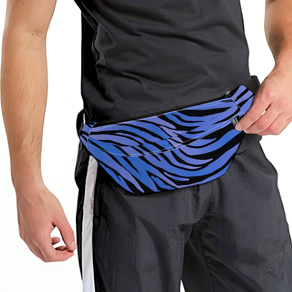 Black Blue Zebra Pattern Print Fanny Pack