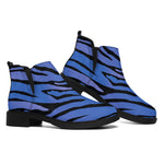 Black Blue Zebra Pattern Print Flat Ankle Boots