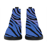 Black Blue Zebra Pattern Print Flat Ankle Boots