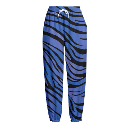 Black Blue Zebra Pattern Print Fleece Lined Knit Pants
