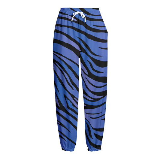 Black Blue Zebra Pattern Print Fleece Lined Knit Pants