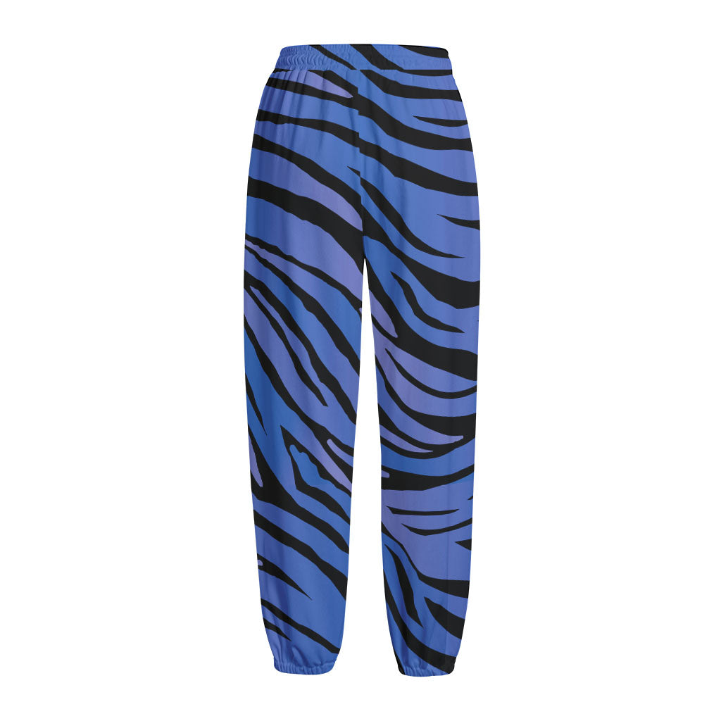 Black Blue Zebra Pattern Print Fleece Lined Knit Pants