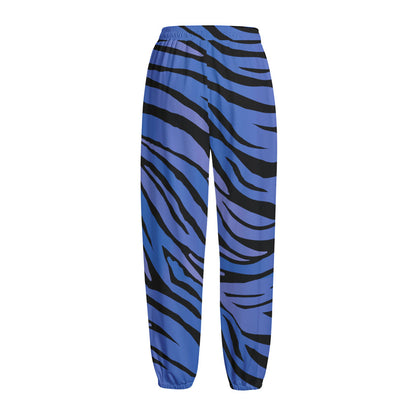 Black Blue Zebra Pattern Print Fleece Lined Knit Pants