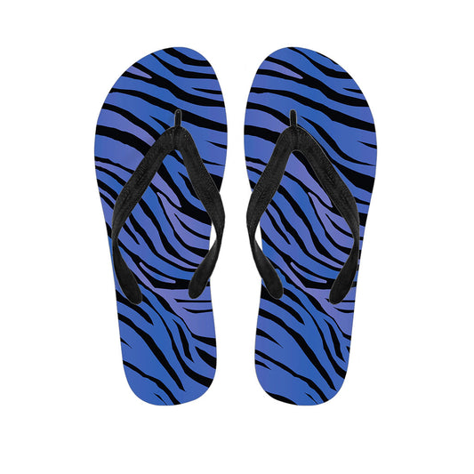 Black Blue Zebra Pattern Print Flip Flops